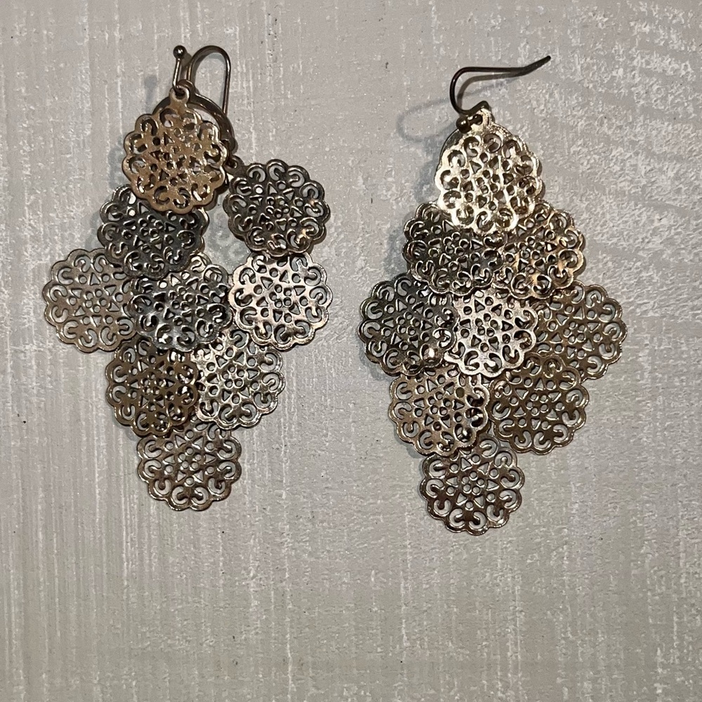 Goldish bronze statement dangly earrings